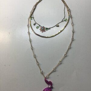 Betsey Johnson New Shocking Pink Butterfly 3-Tier Necklace